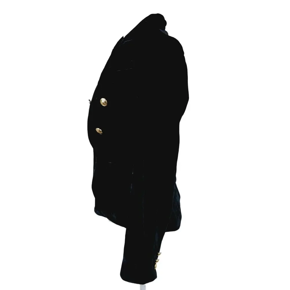 Rachel Zoe SZ XS Black Velvet Military Style Lined Blazer Gold Buttons